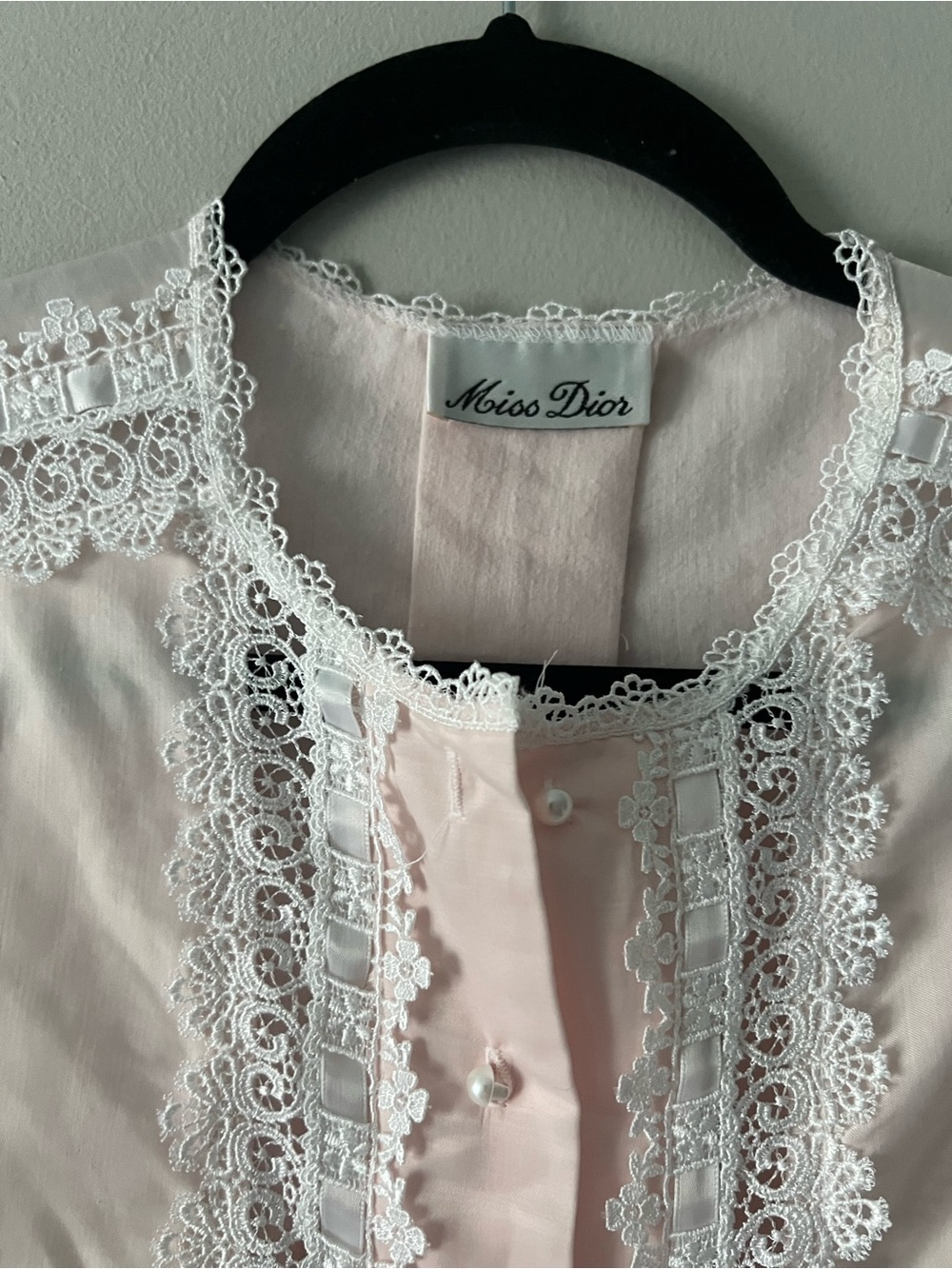 Vintage Miss Dior Pink Lace Trim Prairie Nightgown Dress S/M Cottagecore - Picture 3 of 5
